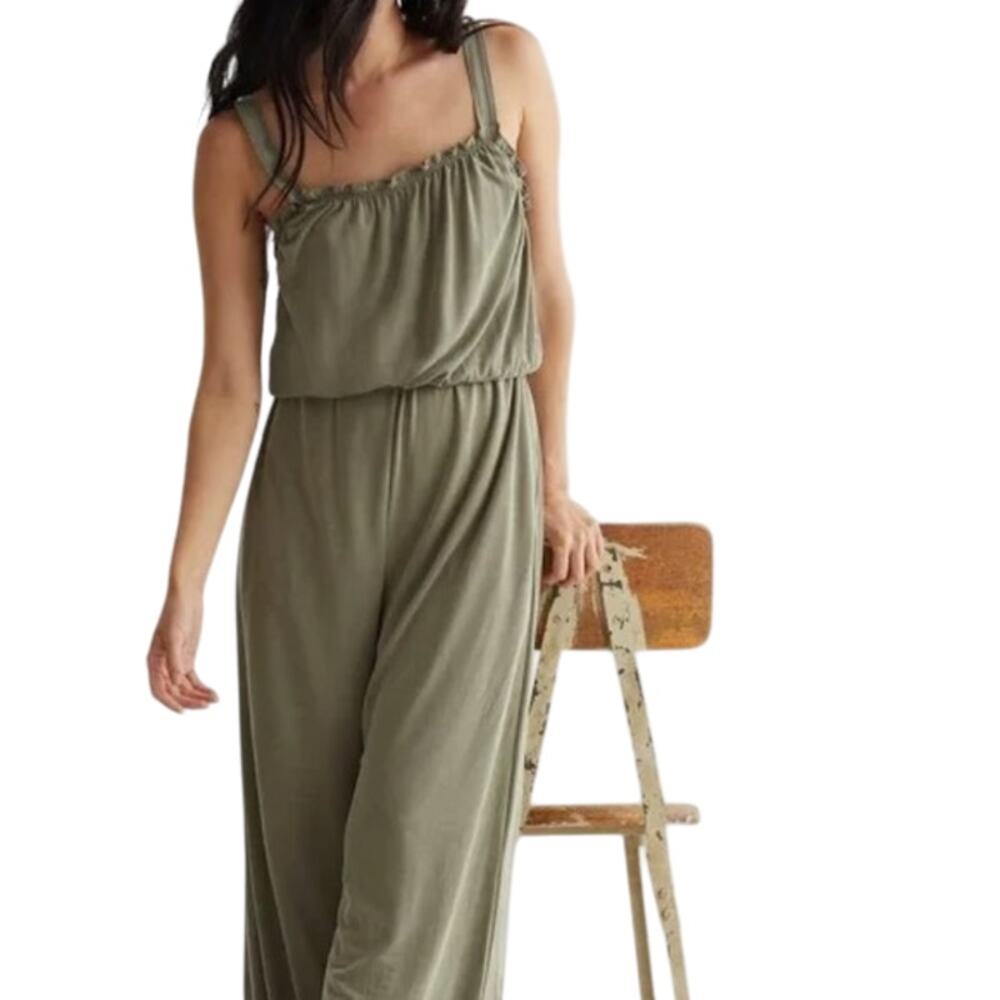 Lucky Brand Olive Green Jumpsuit w/ Ruffle Details, Pockets, Tank Top Straps NWT